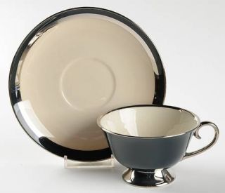Flintridge Contessa Black Footed Cup & Saucer Set, Fine China Dinnerware   Black