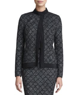 Womens Long Sleeve Patterned Jacket, Caviar/Multi   St. John Collection  