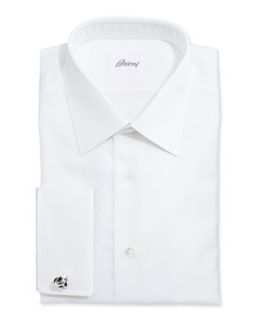 Mens White On White Stripe Dress Shirt, White   Brioni   White (42/16.5L)