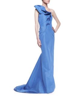 Womens Strapless Ruffle Shoulder Gown   Carolina Herrera   Lierty blue (6)