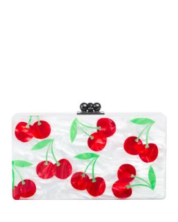 Jean Cherries Acrylic Clutch Bag, White/Red   Edie Parker