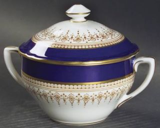 Royal Worcester Regency Blue (White) Sugar Bowl & Lid, Fine China Dinnerware   C