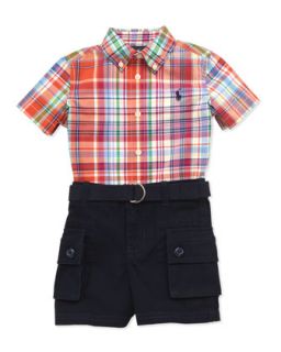 Plaid Shirt & Cargo Shorts Set, 9 24 Months   Ralph Lauren Childrenswear  