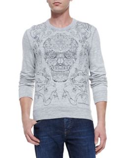 Mens Embroidered Skull Knit Sweatshirt, Gray   Alexander McQueen   Gray