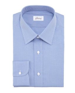 Mens Micro Check Dress Shirt, Blue   Brioni   Blue (44/17.5L)