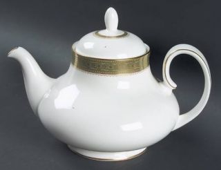 Royal Doulton Belvedere Teapot & Lid, Fine China Dinnerware   Gold Design On Gre