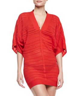 Womens Pointelle Knit Short Coverup   Herve Leger   Coral poppy (XS/S)