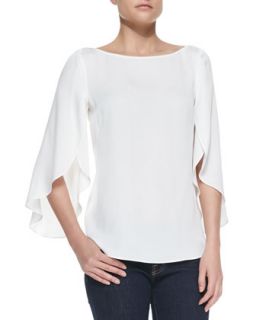 Womens Butterfly Sleeve Boat Neck Top   Milly   White (8)