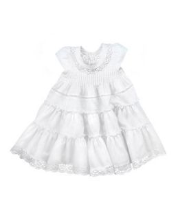Tiered Cotton Dress, White, 2Y 6Y   Lili Gaufrette