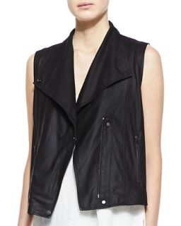 Womens Paper Leather Zip Vest   Vince   Black (MEDIUM)