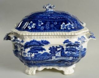 Spode Tower Blue (No #,Older,Gadroon) Tureen & Lid, Fine China Dinnerware   Blue