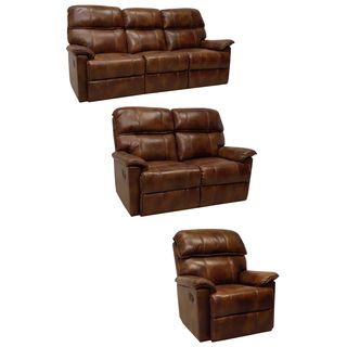 Palma Caramel Brown Italian Leather Reclining Sofa, Loveseat And Chair