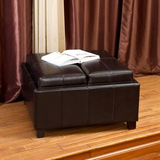 Christopher Knight Home Mansfield Bonded Leather Espresso Tray Top Storage Ottoman