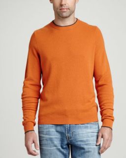 Mens Contrast Tipped Cashmere Pique Sweater, Orange   Orange (XX LARGE)