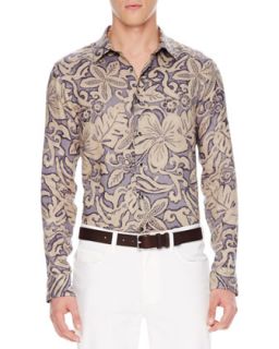 Mens Floral Print Linen Shirt   Michael Kors   Chino (LARGE)