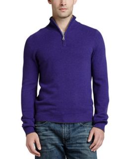 Mens Tipped Pique 1/4 Zip Sweater, Purple   Purple (LARGE)