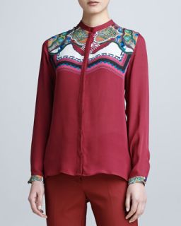 Womens Long Sleeve Print Yoke Shirt   Etro   Rouge/Multi (42/8)