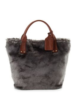 Oversized Faux Fur Tote Bag, Gray/ Brown   Adrienne Landau