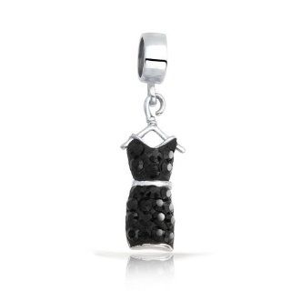 Bling Jewelry Silver Swarovski Crystal Black Dress Dangle Charm Fits Pandora Jewelry