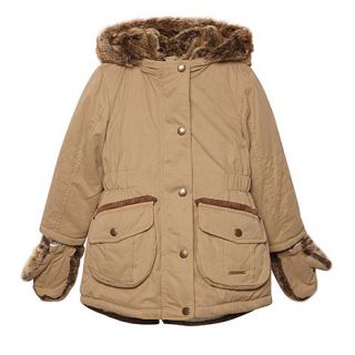 RJR.John Rocha Girls brown faux fur hooded coat with mittens