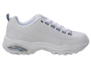 SKECHERS Premiums White Smooth Leather/Blue Trim