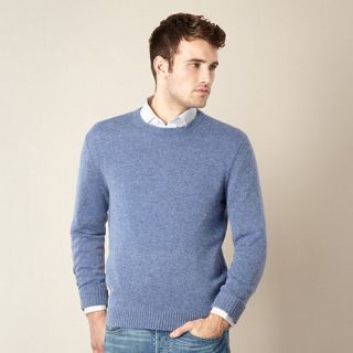 THOMAS NASH Big and tall mid blue lambswool blend crew neck jumper