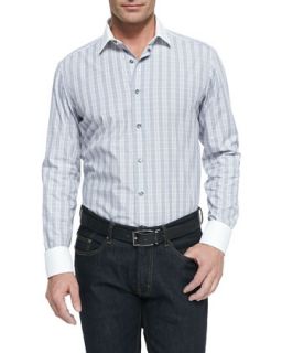 Mens Plaid Contrast Collar Shirt, Blue   Lanvin   Blue pattern (42)