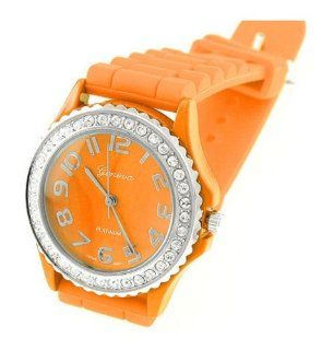 HOT Geneva Bright Orange Ceramic Silicone Fashion Watch with Crystal Accents ~ As Seen on The Blind Side Movie Jewelry