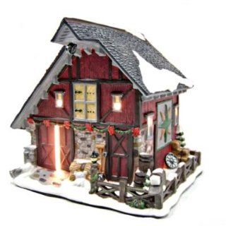 Red Shed Christmas Barn Village Statue with light   Holiday Figurines