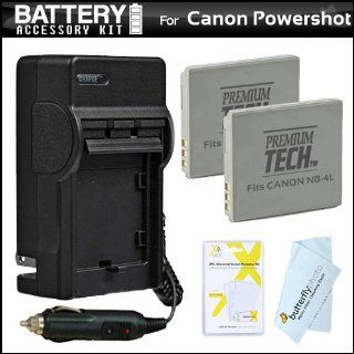 2 Pack Battery And Charger Kit For Canon Powershot ELPH 330 HS, ELPH 310 HS ELPH 100 ELPH 300 SD960 IS SD940 IS SD1400 IS Digital Camera and Canon VIXIA Mini Camcorder Includes 2 Extended Replacement (900 maH) NB 4L Battery + AC/DC Travel Charger + More  