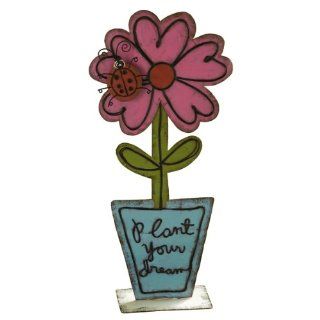 Grasslands Road Garden Shed "Plant Your Dream" Standing Metal Pink Flower with Red Ladybug (Discontinued by Manufacturer)  Outdoor Statues  Patio, Lawn & Garden