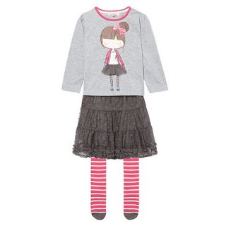 bluezoo Girls grey top, tights and skirt set