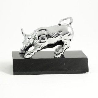 Wall Street Chrome Plated Bull Statue on Marble Base   Home Decor Gift Packages
