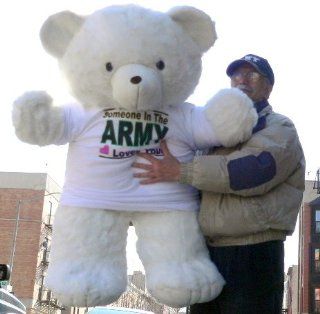 JUMBO 4 FEET TALL WHITE TEDDY BEAR WEARING SOMEBODY IN THE ARMY LOVES YOU T SHIRT Toys & Games