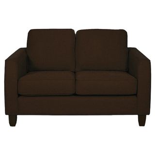 Small mocha brown Dante sofa with dark wood feet