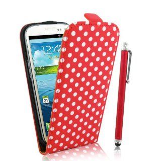 KOLAY Samsung Galaxy S3 Hlle in Rot   Samsung Galaxy S3 Polka Dot Flip Leder Case Etui Schutzhlle + Eingabestift Elektronik