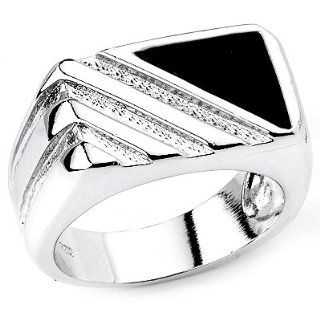 Stunning Solid Sterling Silver Rhodium Plated Men's Ring with OnyxPlease specify size 9 Jewelry