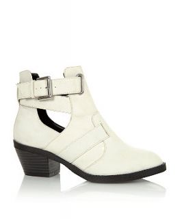White Cut Out Buckle Ankle Boots