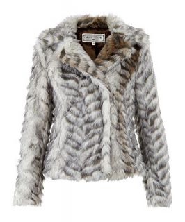 White and Grey Faux Fur Jacket