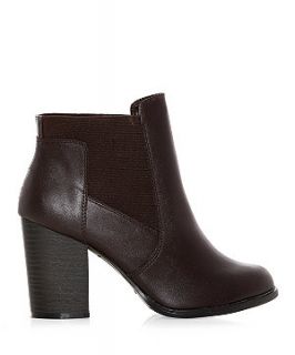 Burgundy Leather Look Chelsea Cut Out Block Heel Boots