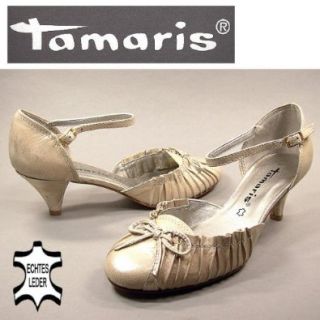 TAMARIS Sommer 2008, exklusive Leder Fesselriemchen Pumps, edle Damenschuhe in den angesagten Farben der Saison   gold antic Gr.36 Schuhe & Handtaschen