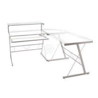Schreibtisch Eckkombination mit ausziehbarer Tastaturablage aus alufarbigem Stahlrohr, Tischplatten Küche & Haushalt