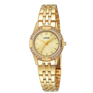 Lorus Ladies gold round diamante bezel watch