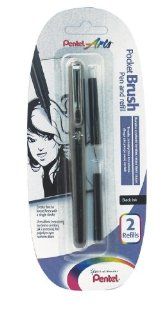 Pentel Pinselstift (inkl. zwei Patronen, Schreibfarbe schwarz) Bürobedarf & Schreibwaren