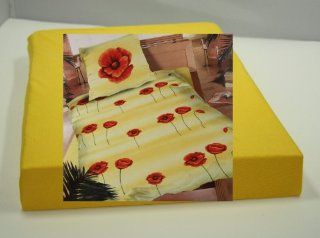 3er Pack, hauchdnne Bettgarnitur Mohnblume Vanille mit Spannbettlaken gelb in Microfaser, Bettwsche 135/200 Spannbettlaken 90/200 Küche & Haushalt
