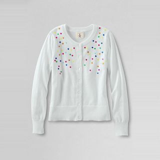 Lands End White girls embroidered dot cardigan