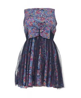 Tokyo Doll Blue Floral Sheer Overlay Bow Dress