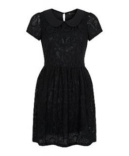 Mela Black Lace Short Sleeve Collar Dress
