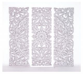 White Carved Wooden Wall Plaque   Floral Motif