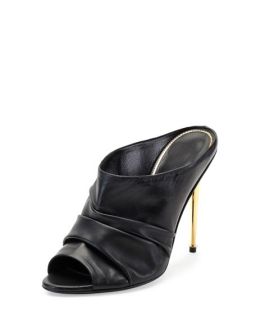TOM FORD Ruched Leather High Heel Mule, Black